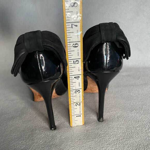 Kate Spade Pointed Heels Maxine Black Patent Leather Scallops Bows Stilettos 10M - Picture 9 of 13